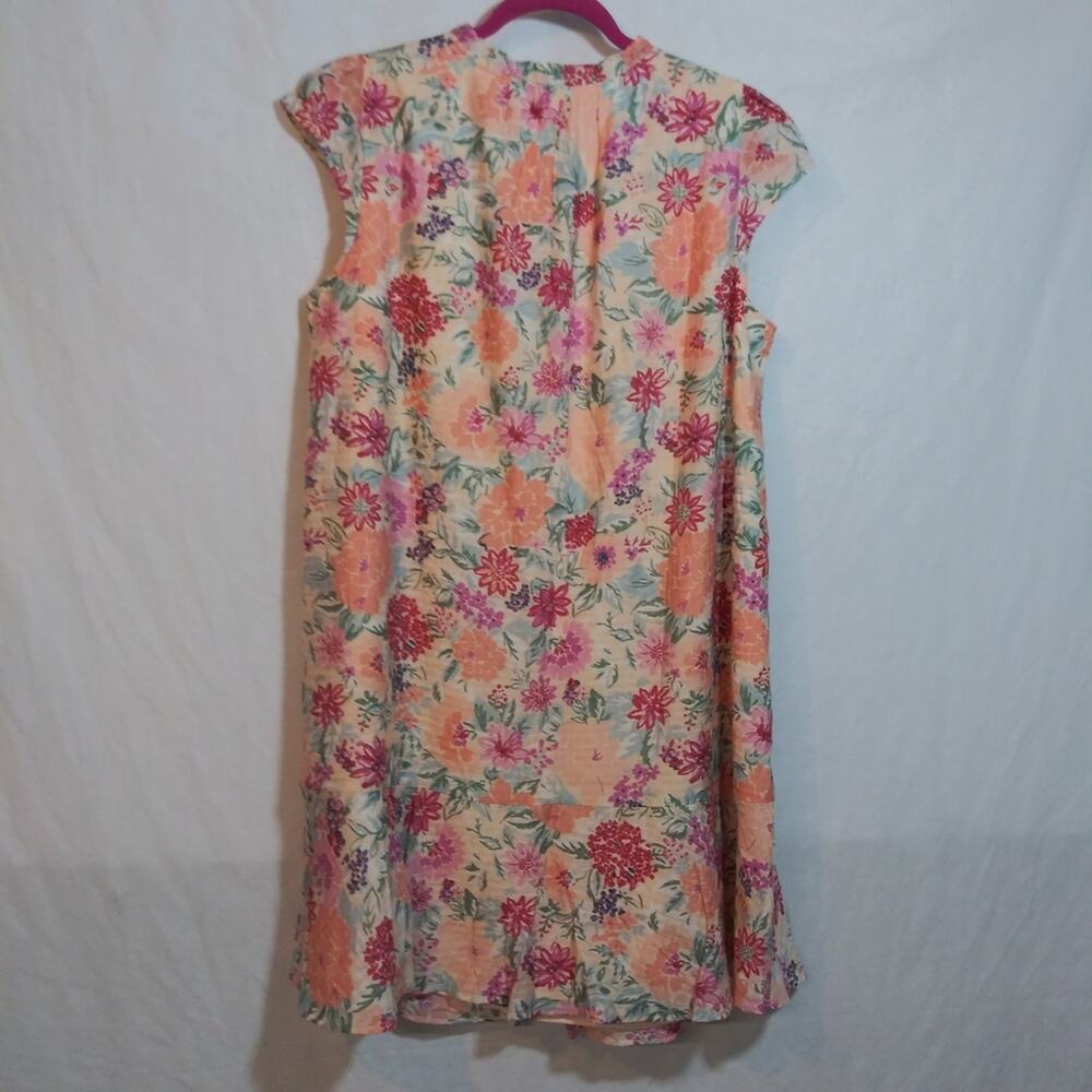 LOFT Plus Floral Ruffle Flounce Dress Pink Champagne Size 14 - Picture 9 of 10